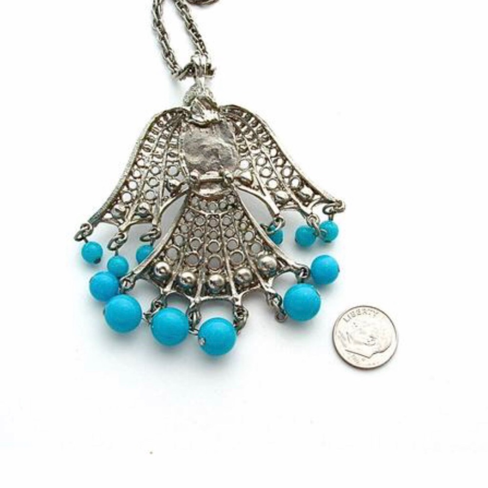 Statement Necklace Vintage Turquoise Phoenix Bird - Picture 6 of 8